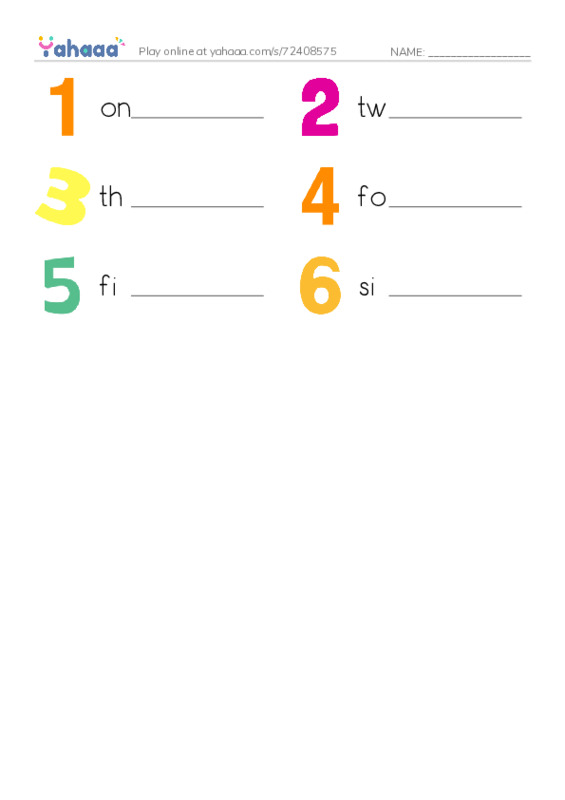 Write the word rows worksheet for Magic time 1 Numbers