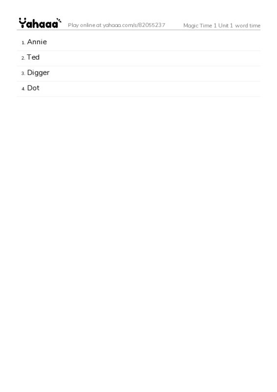 Word list with meanings worksheet for Magic Time 1 Unit 1 word time