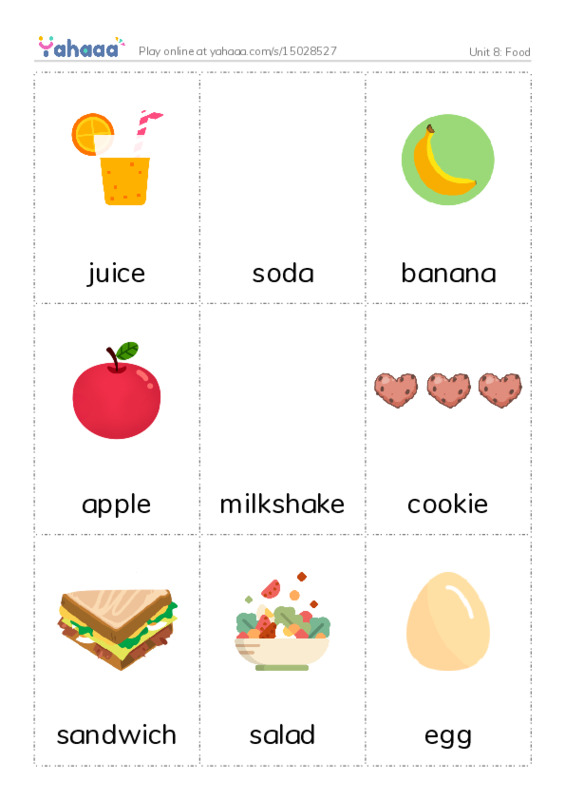 Picture flashcards worksheet for Unit 8: Food