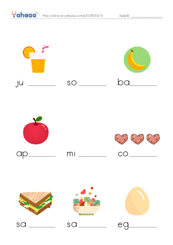 Finish the word worksheet for Unit 8: Food