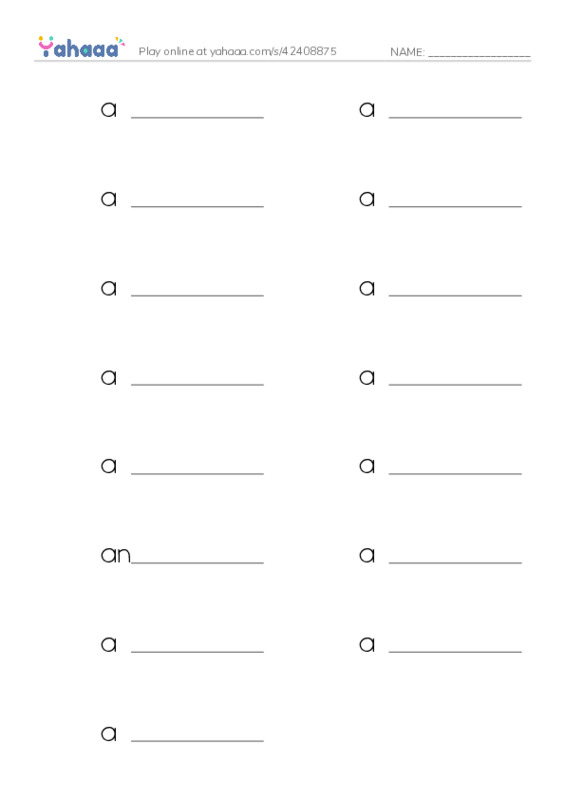 Write the word rows worksheet for Unit 8: Animals
