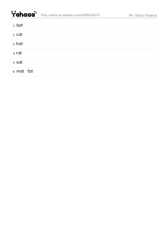 Word list with meanings worksheet for Mr. Ghazy Elnahas
