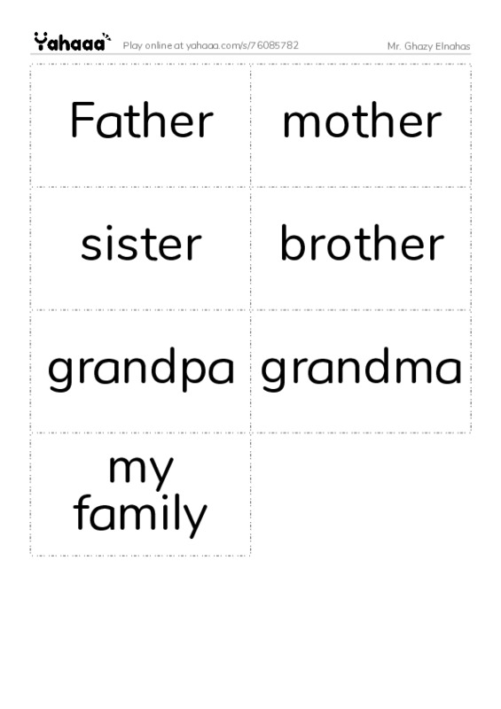 Word flashcards worksheet for Mr. Ghazy Elnahas