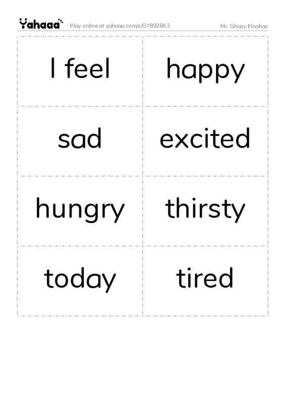 Word flashcards worksheet for Mr. Ghazy Elnahas