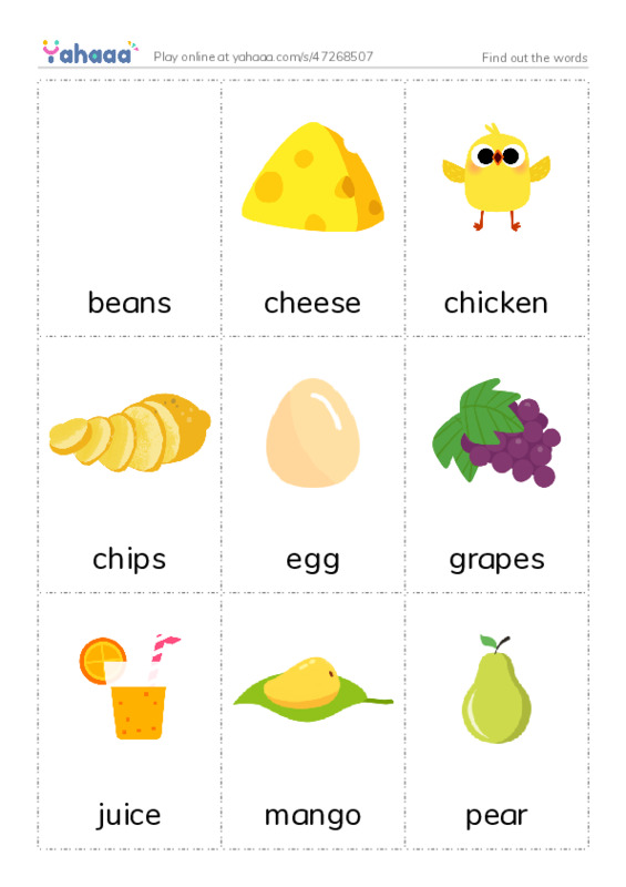Picture flashcards worksheet for Find out the words