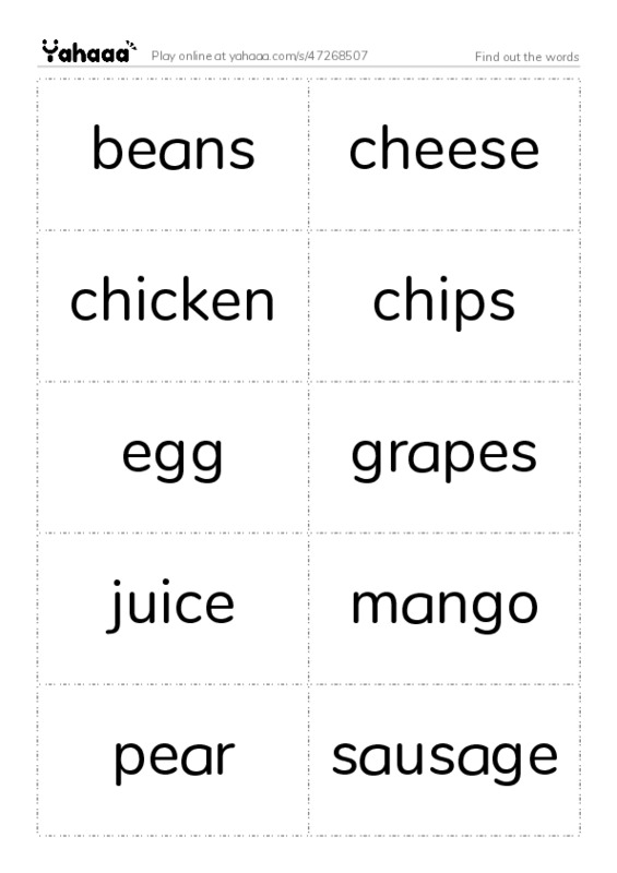 Word flashcards worksheet for Find out the words