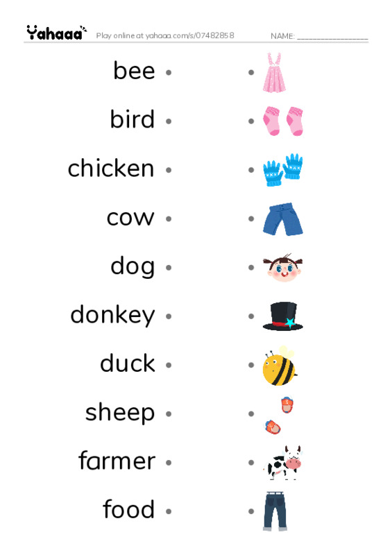 Draw a line to match worksheet for Vocab Unit 5 + 6