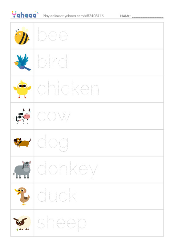Picture and word rows worksheet for Vocab Unit 5 + 6