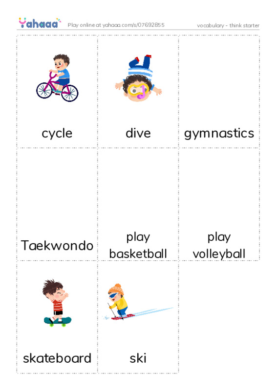 Picture flashcards worksheet for vocabulary - think starter
