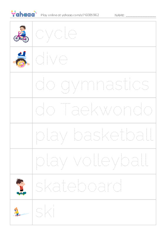 Picture and word rows worksheet for vocabulary - think starter