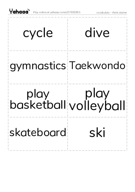Word flashcards worksheet for vocabulary - think starter