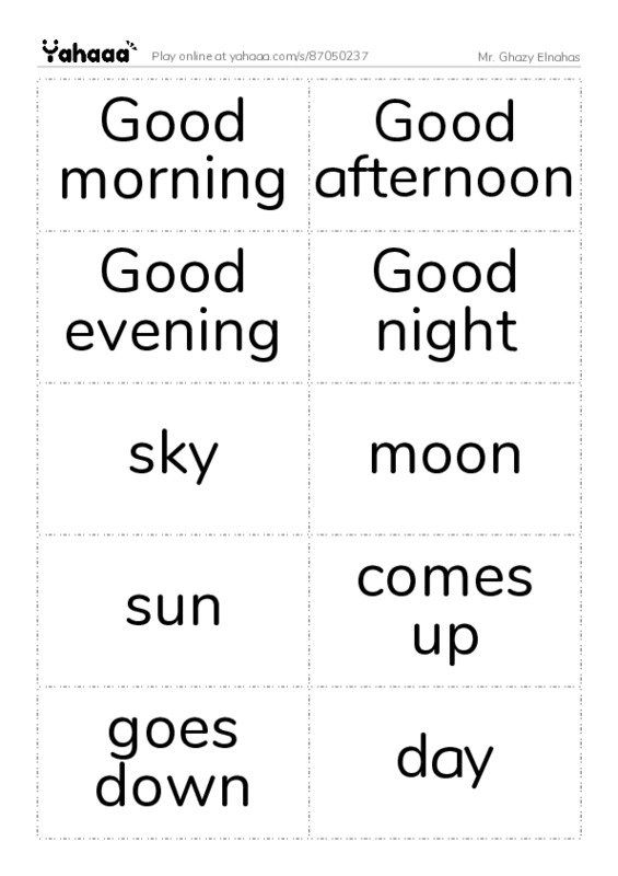Word flashcards worksheet for Mr. Ghazy Elnahas