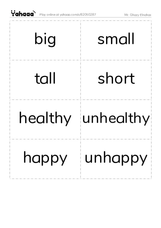 Word flashcards worksheet for Mr. Ghazy Elnahas