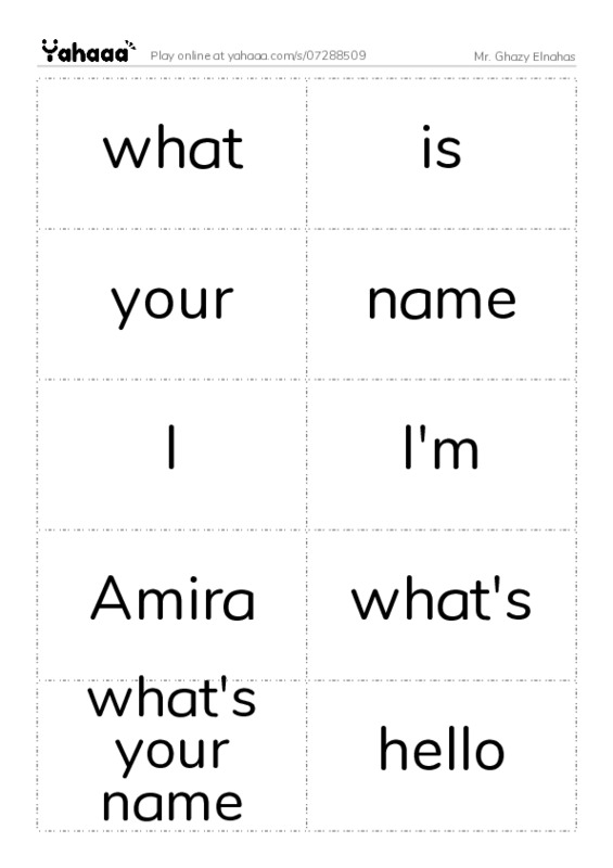 Word flashcards worksheet for Mr. Ghazy Elnahas