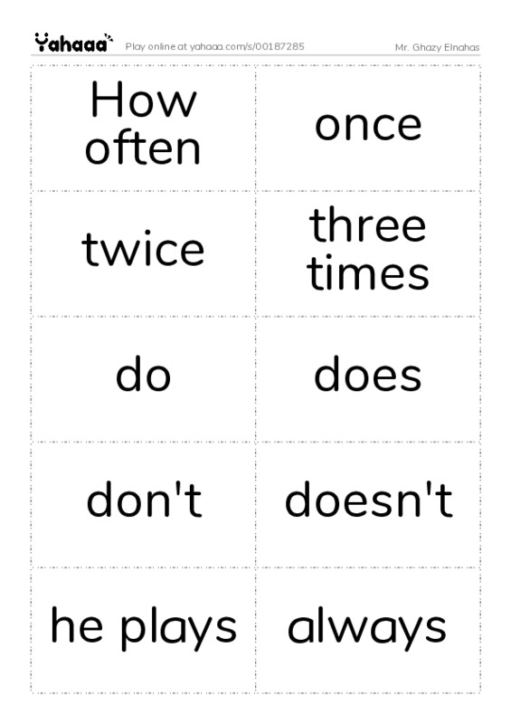 Word flashcards worksheet for Mr. Ghazy Elnahas