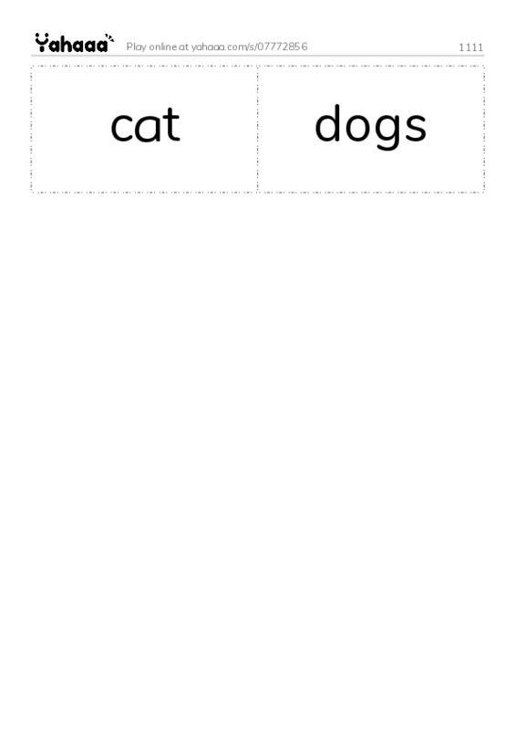 Word flashcards worksheet for 1111