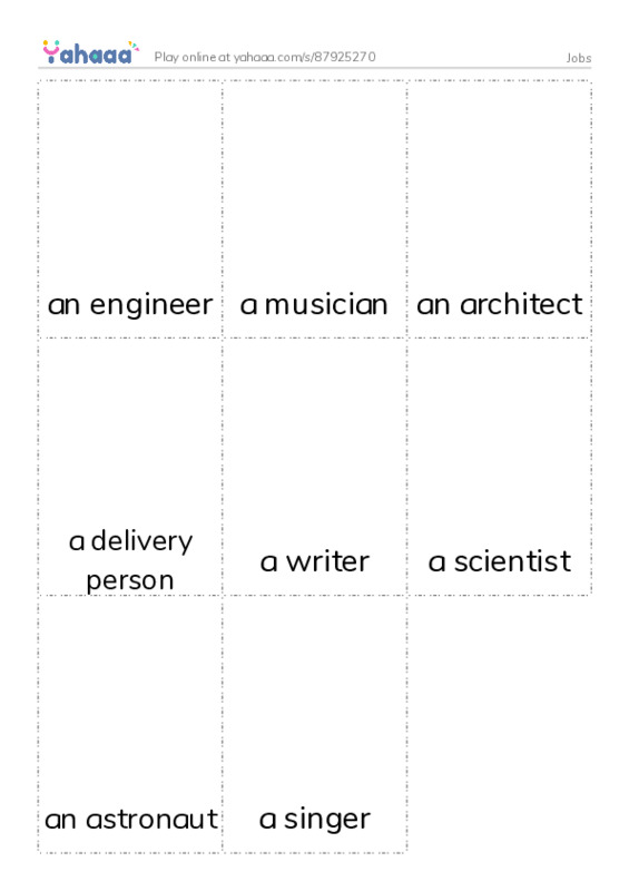 Picture flashcards worksheet for Jobs