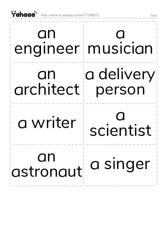 Word flashcards worksheet for Jobs