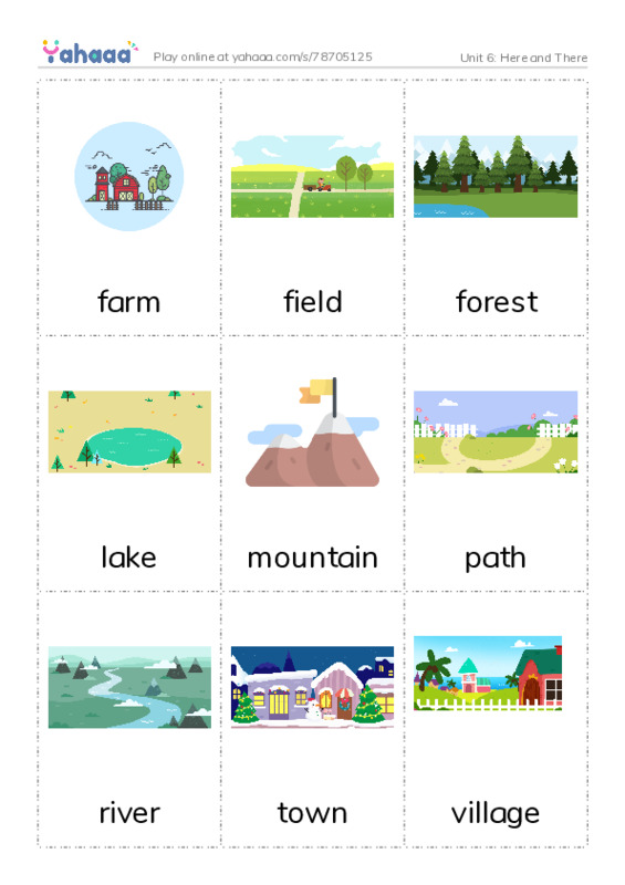Picture flashcards worksheet for Unit 6: Here and There