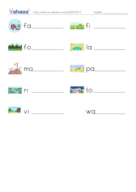 Write the word rows worksheet for Unit 6: Here and There