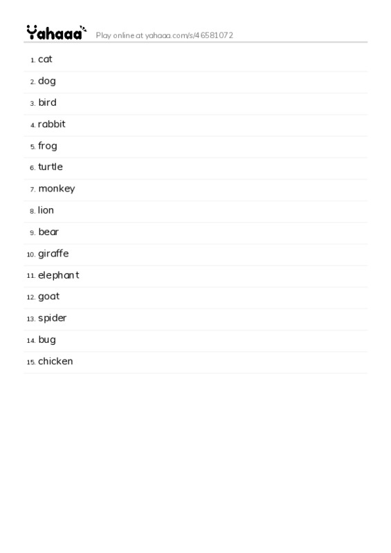 Word list with meanings worksheet for Unit 8