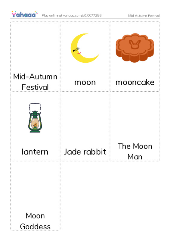 Picture flashcards worksheet for Mid Autumn Festival
