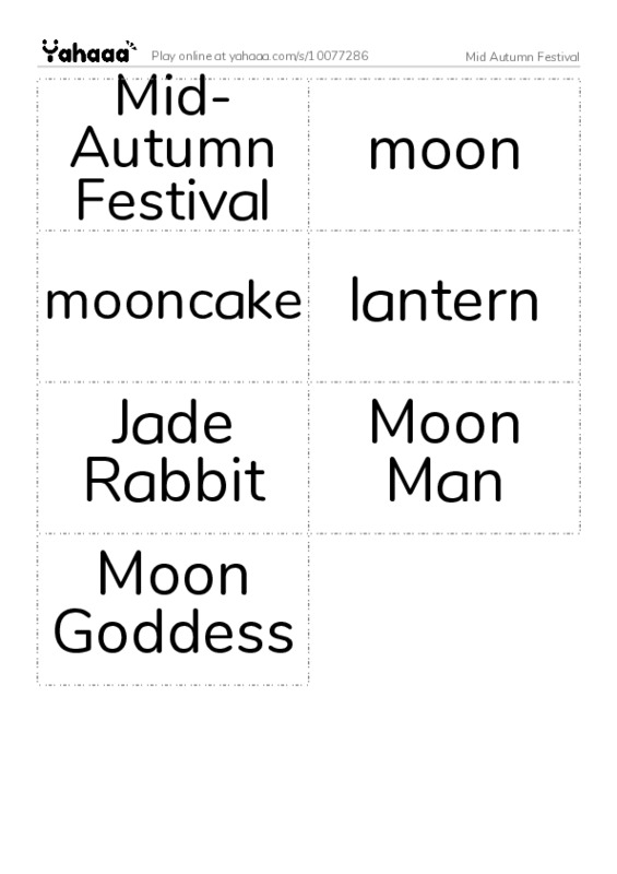 Word flashcards worksheet for Mid Autumn Festival