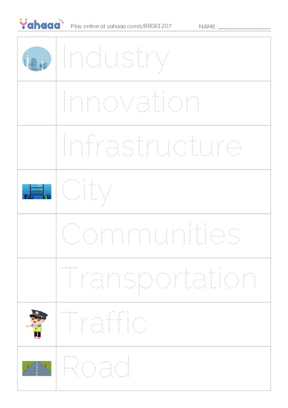 Picture and word rows worksheet for PBL VOCABULARY