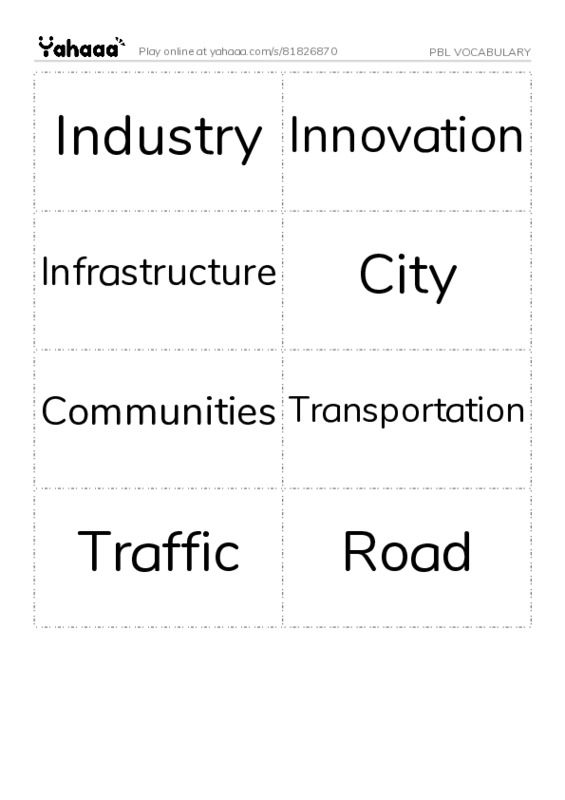 Word flashcards worksheet for PBL VOCABULARY