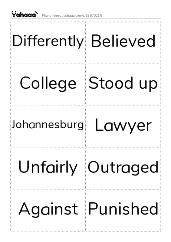 Word flashcards worksheet for Lesson 1