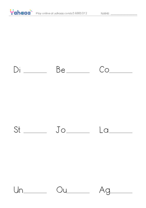 Finish the word worksheet for Lesson 1
