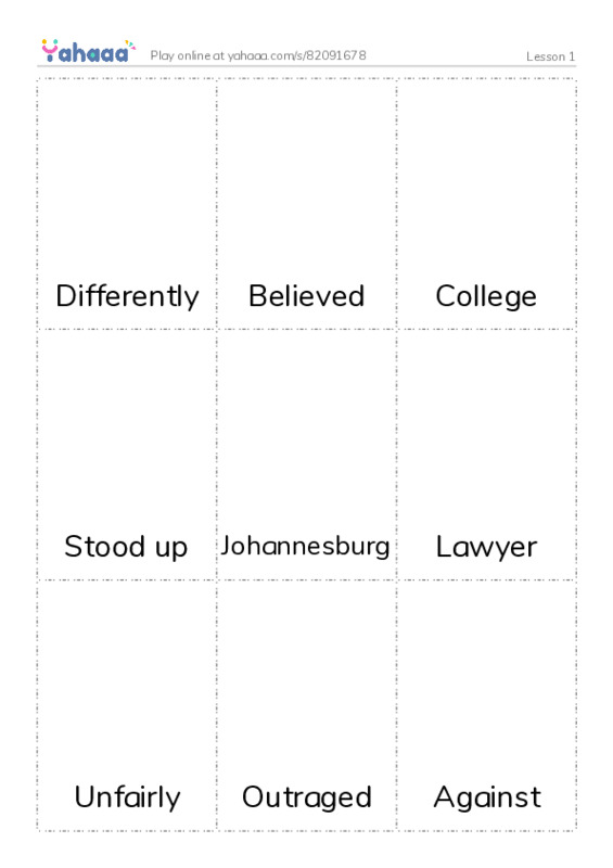 Picture flashcards worksheet for Lesson 1