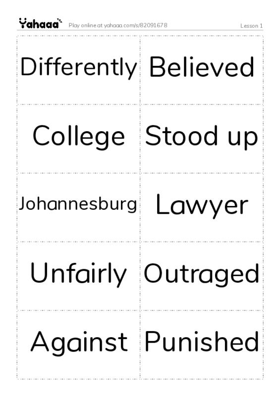 Word flashcards worksheet for Lesson 1