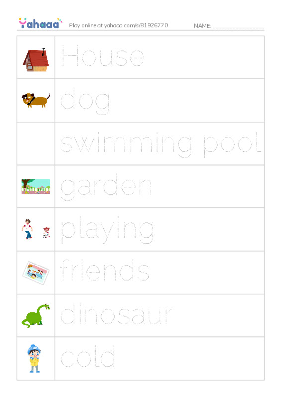 Picture and word rows worksheet for Before time