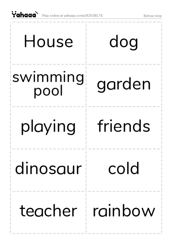 Word flashcards worksheet for Before time