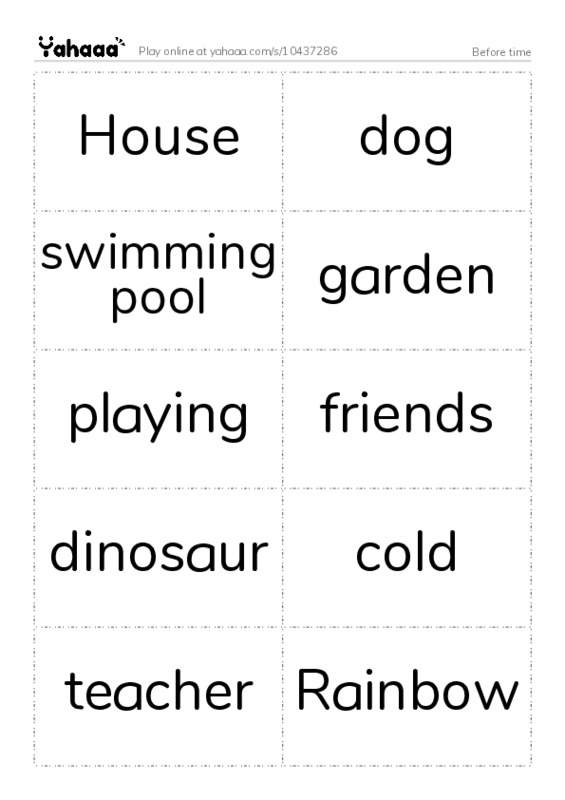 Word flashcards worksheet for Before time