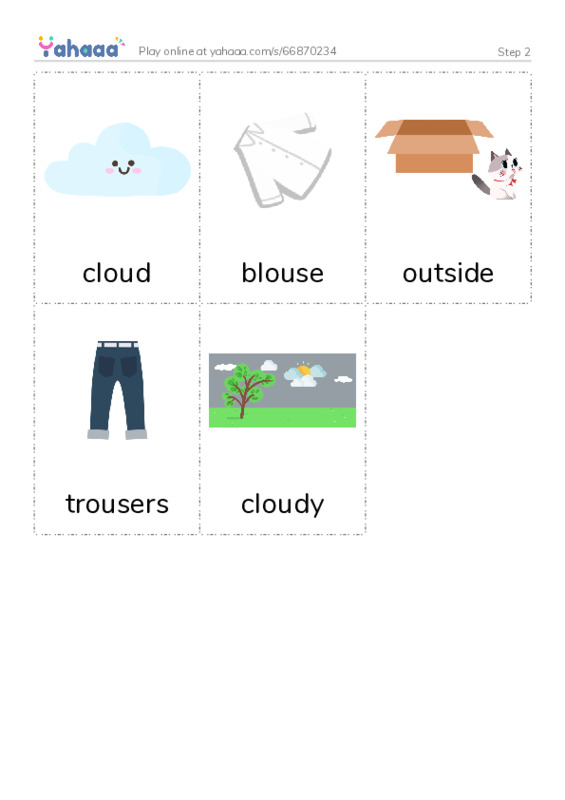 Picture flashcards worksheet for Step 2