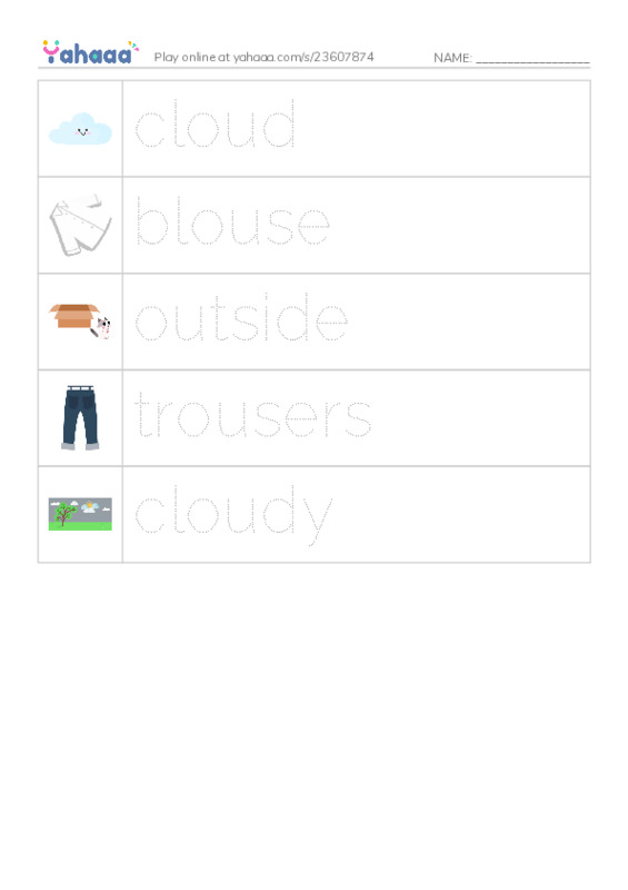 Picture and word rows worksheet for Step 2