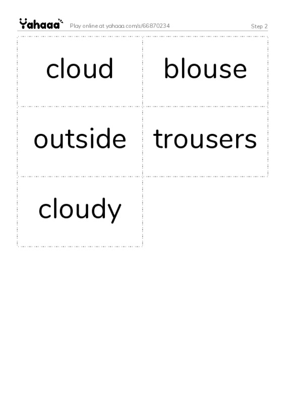 Word flashcards worksheet for Step 2