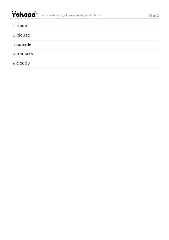 Word list with meanings worksheet for Step 2