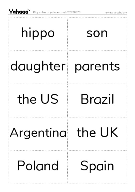 Word flashcards worksheet for review vocabulary