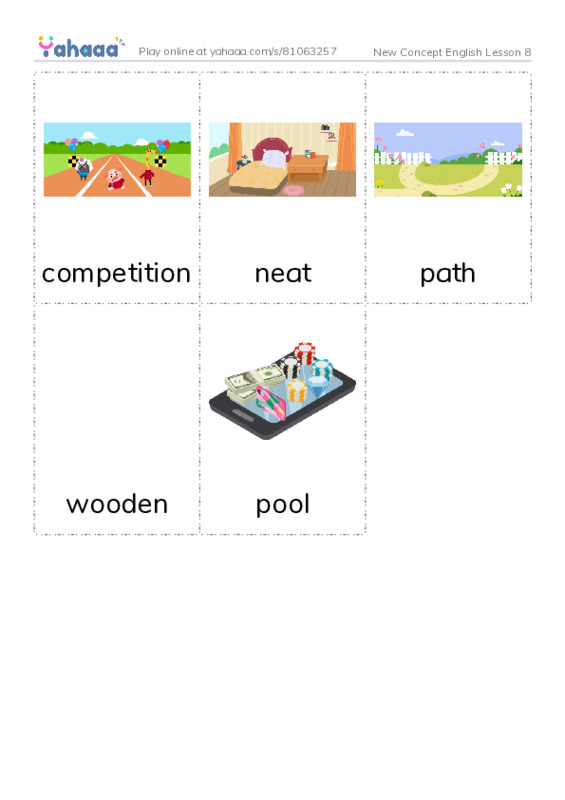 Picture flashcards worksheet for New Concept English Lesson 8