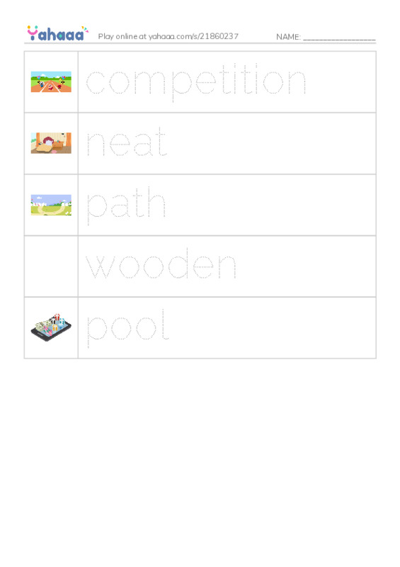 Picture and word rows worksheet for New Concept English Lesson 8
