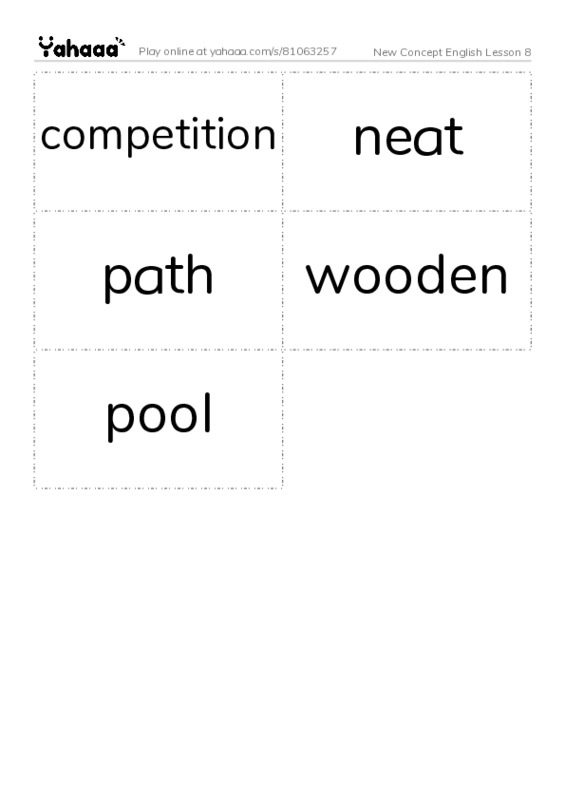 Word flashcards worksheet for New Concept English Lesson 8