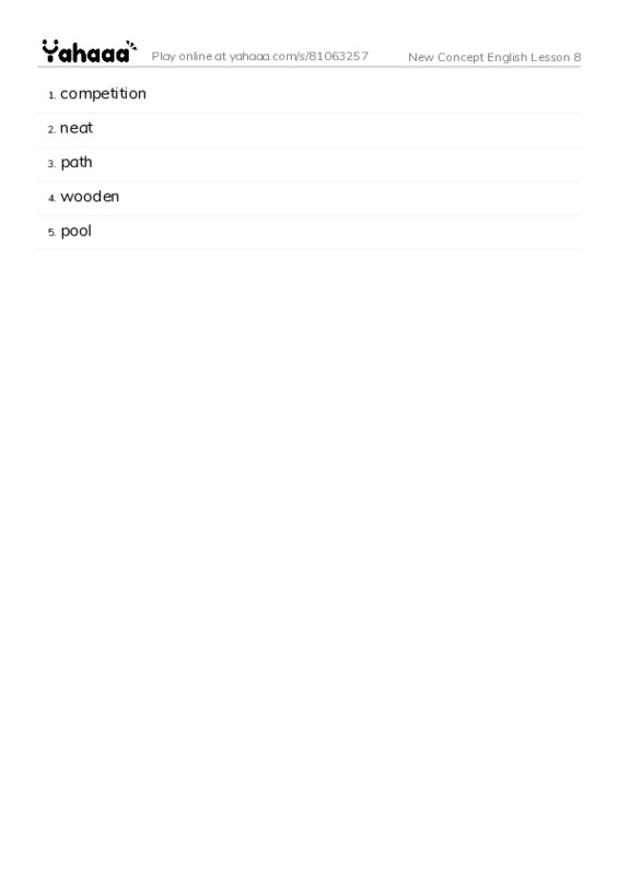 Word list with meanings worksheet for New Concept English Lesson 8