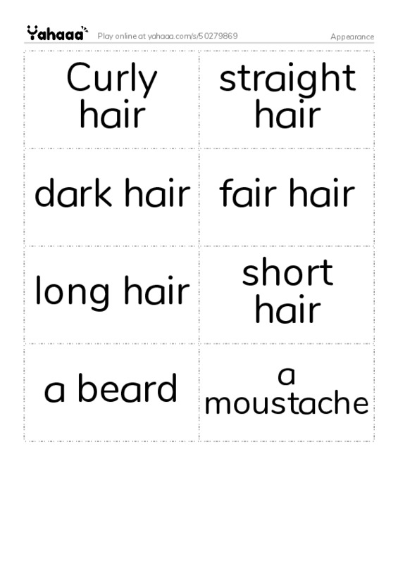 Word flashcards worksheet for Appearance