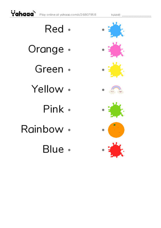Draw a line to match worksheet for Colours