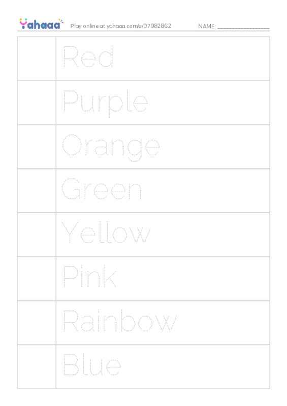 Picture and word rows worksheet for Colours