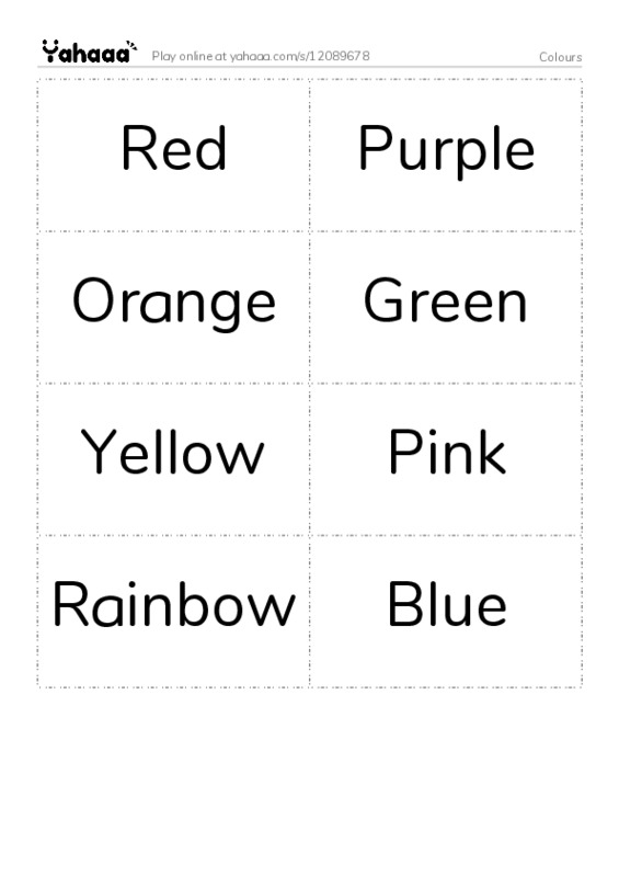 Word flashcards worksheet for Colours