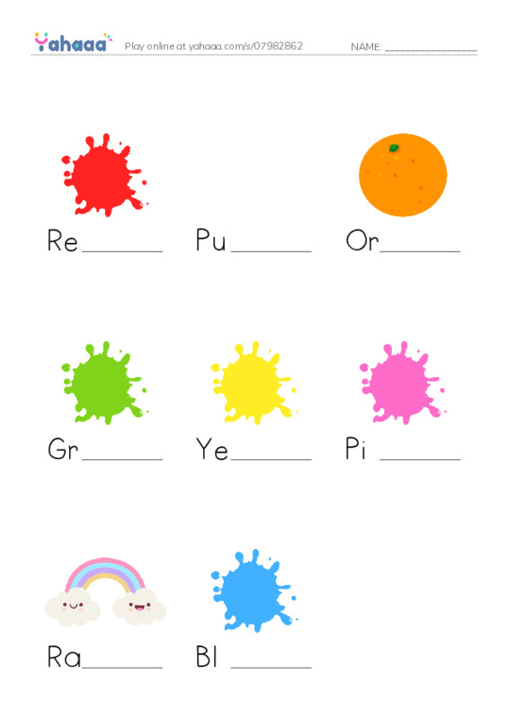 Finish the word worksheet for Colours
